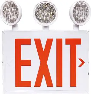 New York Approved Emergency Exit Sign, Red Exit Signs with Emergency Lights, Hardwired with Battery Backup, AC 120/277V, Single and Double Faces, Two or Three Heads Optional