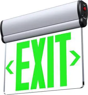 Led Edge-Lit Exit Sign ,Brushed Aluminum Housing Single-Sided Clear Rotating Acrylic Panel,Hardwired Emergency Exit Signs with Battery Backup, 120V-347VAC,Green Led Emergency Exit Light(1 Pack)