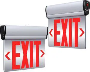 Led Edge-Lit Exit Sign ,Brushed Aluminum Housing Double-Sided Mirrored Rotating Acrylic Panel,Hardwired Emergency Exit Signs with Battery Backup, 120V-347VAC,Red Led Emergency Exit Light(2 Pack)
