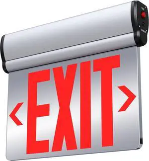 Led Edge-Lit Exit Sign ,Brushed Aluminum Housing Double-Sided Mirrored Rotating Acrylic Panel,Hardwired Emergency Exit Signs with Battery Backup, 120V-347VAC,Red Led Emergency Exit Light (1 Pack)
