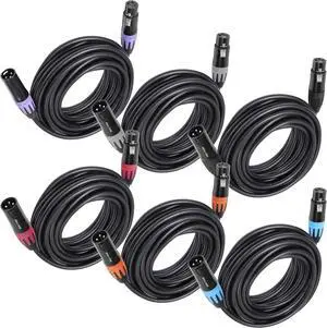 XLR Cables 25 Feet 3-Pin XLR Male to Female Microphone Cables 22 AWG (OFC) Balanced XLR Cables Set - 6 Pack