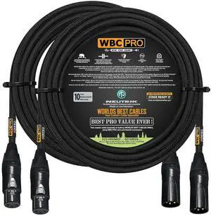 2 Units - 25 Foot - WBC-PRO-Quad Ultra-Silent Ultra-Flexible Balanced Star-Quad Cable with Neutrik Male & Female XLR Plugs & Black Tweed Jacket