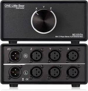 3-IN-1-OUT XLR Audio Switch ; Balanced Audio Converter ; 3-Way Stereo Passive Audio Selector Switcher (MC103 Pro 3-in)