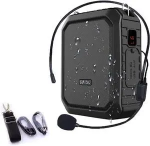 Portable Voice Amplifier,  Personal Voice Amplifier 18W with Wired Microphone Headset Waterproof Bluetooth Speaker Rechargeable PA System for Outdoors,Teachers,Shower,Beach,Tour Guide