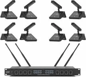 YT8 UHF 8 Channel Desktop Gooseneck Microphone System Conference Mics Super-Low Background Noise for Large Conferences, Public Speaking