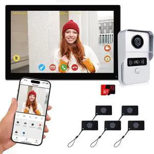 WiFi Home Video Intercom System, 1080P Video Doorbell Camera and 10 inch Touch Screen Monitor Video Door Phone, DIY Installation (2-Wire Required), Motion Detection, Swipe Card, Monitor, Tuya APP