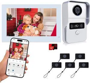 2-Wire Video Intercom System, 7 Inch 1080P Touchscreen WiFi Video Doorbell Door Phone System, No Monthly Fees, Snapshot, Monitoring Tuya App Card Unlock for Home Apartment (Monitor with WiFi)