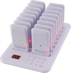 Restaurant Pager System, Pagers for Restaurants Wireless Calling System Touch Keypad, 16 Pagers and Beepers for Food Truck Bars Court Restaurants Hotels Cafe Shops Clinics (White)