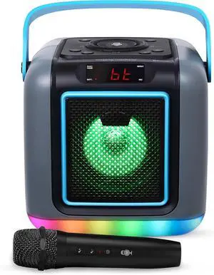 Karaoke System for Adults & Kids with Wireless Microphone, Cube Mini - Rechargeable Battery Karaoke Speaker with Multi-Colored Lights, Bluetooth, 22 Voice Effects & Lead Vocal Removal