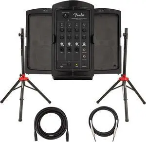 Passport Conference S2 Portable PA System Bundle with Compact Speaker Stands, XLR Cable, and Instrument Cable