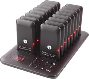 Restaurant Pager System, Pagers for Restaurants Wireless Calling System Touch Keypad, 16 Pagers and Beepers for Food Truck Bars Court Restaurants Hotels Cafe Shops Clinics (Black)