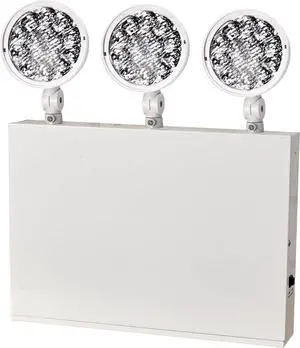 New York City Approved Emergency Light, Emergency Lights with Battery Backup, White Steel Housing, AC 120/277V, Three Heads