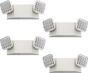 Basics LED Emergency Light, Emergency Lighting with Dual Adjustable LED Lamp Heads, Wall Mount, Damp Location Rated, 90-Minute Backup, 120/277V, White, 4-Pack (EU2C CP4)
