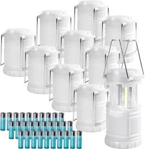 LED 10 Pack Glow-in-The-Dark Camping Lanterns Battery Powered (Includes 30 AA Alkaline Batteries) 350 Lumens IPX4 Water Resistant Lanterns for Power Outages Emergency Hurricane Storms