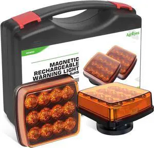 2Pcs Rechargeable Flashing Lights for Vehicles, Super Magnetic Strobe Hazard Lights, Wireless Portable Amber Led Warning Beacon Emergency Light for Trucks Bus Tractor Oversize Trailer