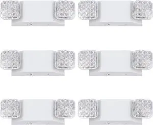 LED Commercial Emergency Light with Dual Head and Backup Battery, US Standard, AC 120-277V, Hardwired Emergency Light Fixtures for Business Office Power Outages, 6-Pack