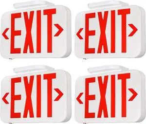 LED Exit Sign, Emergency Exit Light with Battery Backup, Double Face, UL 924, AC 120/277V, Damp Location, Hardwired Red Letter Exit Lights for Business Indoor, Pack of 4