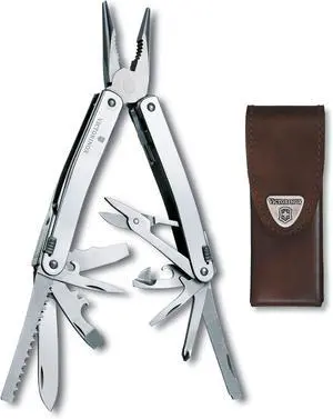 Swiss Tool Spirit X Swiss Army Knife, 24 Function Swiss Made Multi-Tool with Needle-Nose Pliers, Wire Cutters and Large Blade - Silver