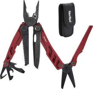 Flagship Pro, Multi Tool, Multitool Pliers with Big Folding Scissors, Replaceable Wire Cutters and Safety Locking, Multi Tool Pocket Knife, Survival Tools with Glass Breaker, Gifts for Men-Red