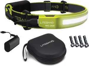 Liteband PRO Series Wide-Beam Adjustable Personal Headlamp, 210° Illumination, Battery-Powered, Fits Hard Hats and Helmets (High Visibility Yellow, 1000 Lumen Bundles)
