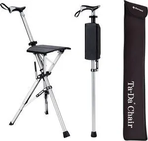 Ta-Da Chair, Portable Trekking Hiking Pole, Folding Walking Stick with Seat, Walking Cane with Chair, Foldable Chair, Lightweight Aluminum, Easy Carry and Storage, Anti-Slip