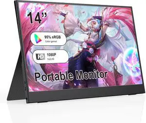 Portable Monitor 14" Small Screen with 1920x1080 Screen, Gaming Monitor for PC/Laptop/Console, Ultra-Slim Portable Screen, PC Monitor for Office, Study & Travel with Magnetic Leather Cover