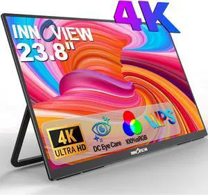 23.8 4K Large Portable Monitor, UHD (3840*2160) 100%sRGB IPS Speakers USB-C HDMI Work Home Second Monitor W/180°Adjustable Stand for Laptop, Desktop, Macbook, Phones, Tablet, PS5/4, Switch