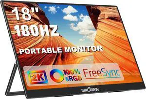 2K 180HZ Portable Monitor, 18" OD Gameplus 2560x1600 QHD 100% sRGB Portable Gaming Monitor with Kickstand HDR FreeSync Travel Monitors for Game Console, PS5, Switch, PC, Phone