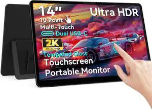 14 inch Portable Touchscreen Monitor, 2K 3:2 QHD IPS Display with Tempered Glass, USB-C HDMI, Kickstand & Sleeve, Travel Monitor, External Second, Portable Touch Screen for Laptop, Phone, PC, Mac