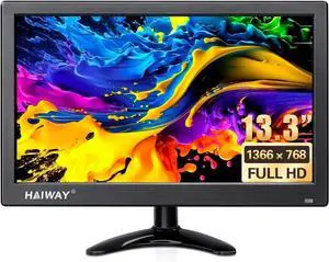 13.3 inch Security Monitor, 1366x768 LED Monitor Small HDMI Monitors with Remote Control Built-in Speakers, Mini Monitors HDMI VGA AV BNC USB Input for CCTV Raspberry Pi PC Fire Stick Gaming