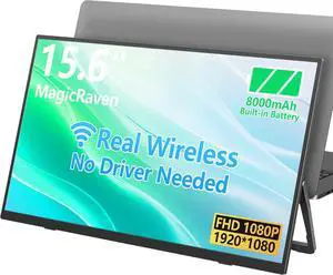 8000 mAh Wireless Portable Monitor, 15.6" 1080P IPS Laptop Screen, Second Computer Gaming Display with Speakers, Travel Monitor for Windows/Mac/Android/iOS/Gaming Console