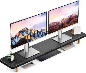 Dual Monitor Stand -39Inch Large Wood Monitor Stand Riser, Holds 200lbs Ultra Strong Support for 2 Monitor/Laptop Computer/TV/PC/Printers, Desk Organizer for Gamming Room&Office