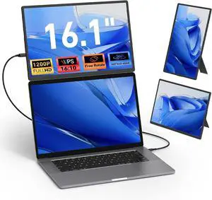 Laptop Screen Extender Monitor Portable -16.1'' FHD 1200P Portable Screen for Laptops, 360° Rotating, Plug & Play, Detachable Stand, Height Adjustable Laptop Monitor Extender for Mac/Win/Phone/Tablet