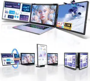 Laptop Screen Extender Monitor Portable - 2.5K Triple Laptop Screen Extender, Plug and Play Multiple Screens Extended Fits 13-17.3 Inch Laptops Compatible with, Windows, Chrome, Dex