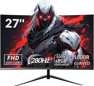 27" Curved Gaming Monitor, 280Hz Refresh Rate, FHD 1920x1080p, 1800R VA Panel, 100% sRGB, AMD FreeSync, Low Blue Light, Ultra-Smooth Esports Display, HDMI 2.0 & DP 1.4, VESA Wall Mountable