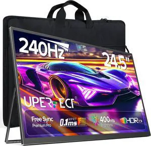 24.5" Portable Monitor 240Hz Gaming Monitor 1200:1 Contrast FreeSync 1ms Fast IPS Large Screen, Built-in 180° Adjustable Stand/VESA, USB-C HDMI Second Screen for Laptop, Phone, Game Console