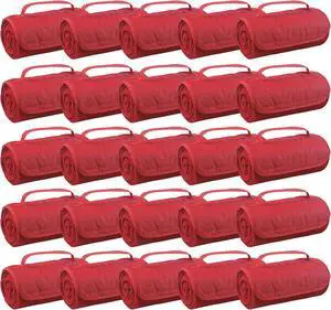 25 Ct of Roll-Up Blankets for Camping, Travel, Outdoors, Beach, Picnics  Red  Hook + Loop Closure for Easy Use in Cars & on Airplanes  Customizable for Promotions & Events