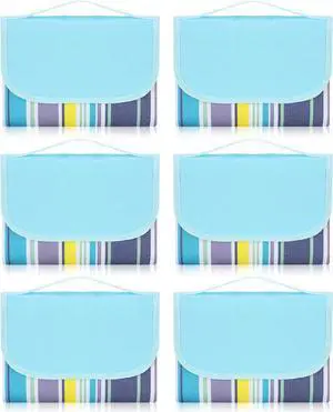 6 Pcs Outdoor Picnic Blanket Foldable Portable Picnic Mat Waterproof Sand Proof Beach Blanket Mat Tote (Classic Style)