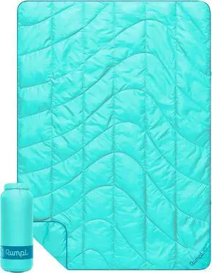 Travel Puffy Blanket, Ultra-Packable Travel-Size Warmth and Comfort, Seafoam