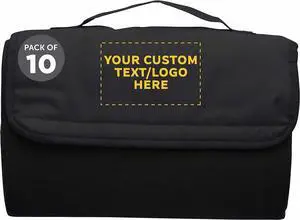 Roll Up Picnic Blankets - 10 Pack - Customizable Text, Logo - Great Outdoor Blanket for Camping, Camp, Sports - Black