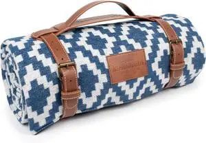 Extra Large Picnic Blanket - 78 x 59 - Waterproof Outdoor Blanket, Foldable & Portable Sandproof Beach Blanket - Blue Travel Mat with Soft Cotton & Carry Handle