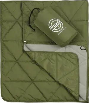 Outdoor Waterproof Fleece Travel Blanket for Camping, Picnics, Stadiums, Sports, The Beach Warm, Windproof, Compact, Lightweight & Sand-Resistant (Olive Green)
