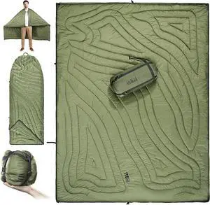 Camping Blanket, Packable, Lightweight Camp Quilt with Zipper, Multifunctional Outdoor Sleeping Blanket for Backpacking, Travel, Stadium, Beach