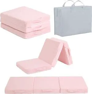 Foldable Floor Mattress for Kids, Toddler Washable Tri Folding Floor Nap Mat for Sleeping Daycare, Child Trifold Futon Sofa Bed with Storage Bag for Girls and Boys