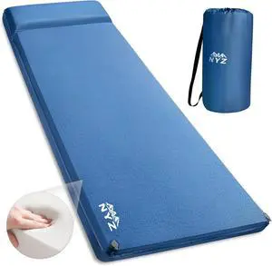 Self Inflating Sleeping Pad for Camping 3.1" Ultra-Thick Memory Foam Camping Mattress 20s Quick Inflation Camp Mat with Pillow Waterproof 4-Season for Camping Travel Tent Car