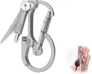 (Upgraded)  U4 Pro+ Plus Titanium Carabiner Clip, Small EDC Carabiner Keychain Multitool Hidden Folding Knife and Dual-Bit Screwdriver Set, Utility EDC Gadgets for Men Outdoor Daily Carry