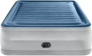 : Dura-Beam Deluxe Comfort-Plush Air Mattress - 22" Queen Blue - Built-in Electric Pump, Durable Fiber-Tech, Carry Bag Included, 600lb Capacity