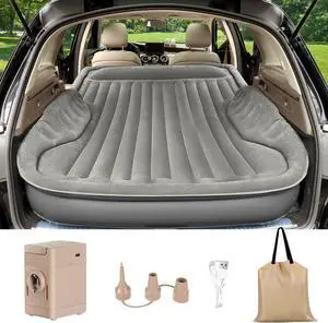 Self-Inflating SUV Air Mattress with Built in Electric Pumpcar air Mattress with Pillow for TrunkPortable car Mattress for Travle and Camping, Gray