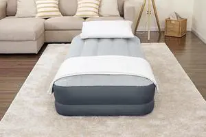 Twin Air Mattress Supersoft Snugable Top Extra Durable Tough Guard with Built-in Pillow Raised 15" Airbed with Built in Pump + USB Charger Twin 15", Small, Grey