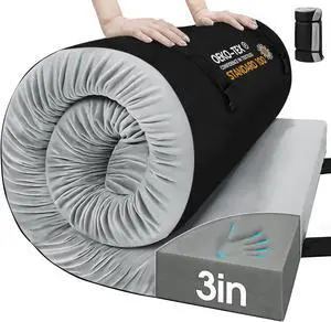 Memory Foam Camping Mattress Pad,3inch Sleeping Pad for Camping,Non-Slip Bottom Floor Cot Mattress Bed with Retaining Portable Roll up Mattress Pad Mat for Travel Truck Guest Bed Tent